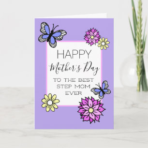 Carte Joyeuse Fête des Mères Belle-Mère Floral Papillon