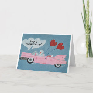 Carte Joyeuse fête des Mères ! Caniche dans une décapota