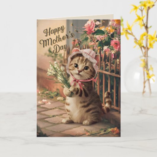 Carte Joyeuse fête des mères Chat Drôle (Fleur jaune)