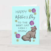 Carte Joyeuse fête des mères Chat Maman Floral (Devant)