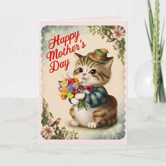 Carte Joyeuse fête des mères Chat Rétro Mignon Personnal (Devant)