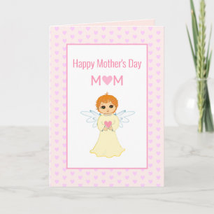 Carte Joyeuse fête des Mères, Cœurs roses et Ange