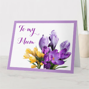 Carte Joyeuse Fête des Mères crocus floraux violet jaune