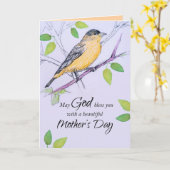 Carte Joyeuse Fête des Mères Dieu vous bénisse Oiseau Go (Fleur jaune)