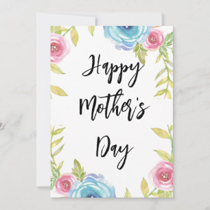 Carte Joyeuse Fête des Mères Élégant Floral Rose et Bleu