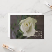 Carte Joyeuse Fête des Mères Elégante Rose blanche (Devant/Arrière en situation)