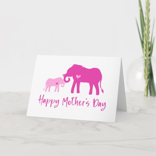 Carte Joyeuse fête des mères Eléphants roses (Devant)