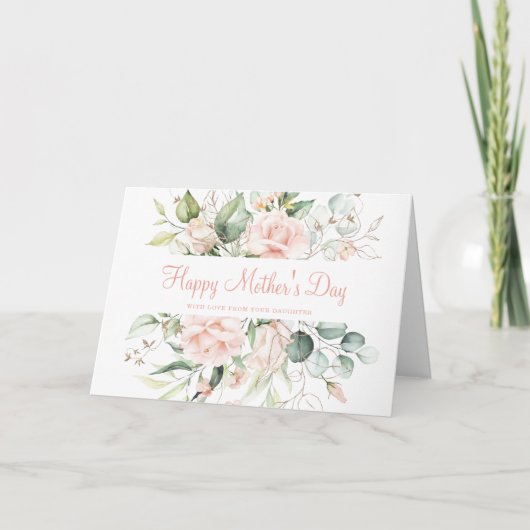 Carte Joyeuse fête des mères Faux or Blush rose floral (Devant)