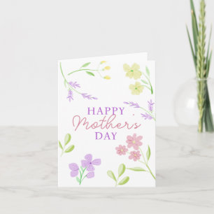 Carte Joyeuse Fête des Mères Fleurs Aquarelle Pastel Dou