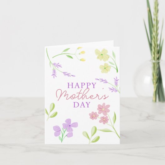 Carte Joyeuse Fête des Mères Fleurs douces aquarelle pas (Devant)