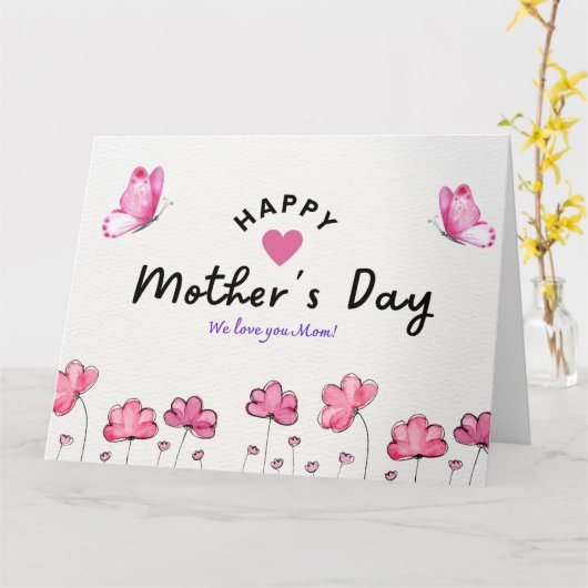 Carte Joyeuse fête des Mères | Fleurs et papillon (Fleur jaune)