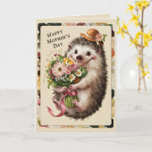 Carte Joyeuse fête des Mères Hérisson mignon (Fleur jaune)