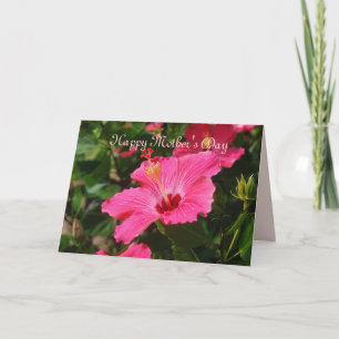 Carte Joyeuse fête des mères Hibiscus rayé rose