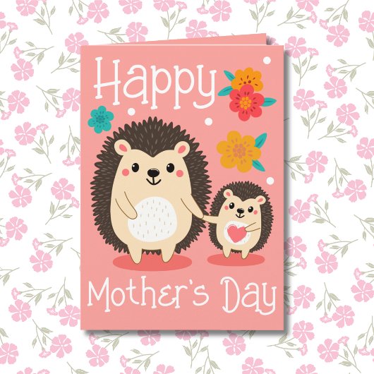 Carte Joyeuse fête des mères maman et bébé hérisson