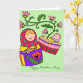 Carte Joyeuse fête des mères Matryoshka Art populaire uk (Fleur jaune)