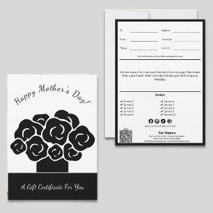 Carte Joyeuse Fête des Mères noir blanc certificat cadea