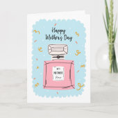 Carte Joyeuse Fête des mères Parfum rose mignon sur bleu (Devant)