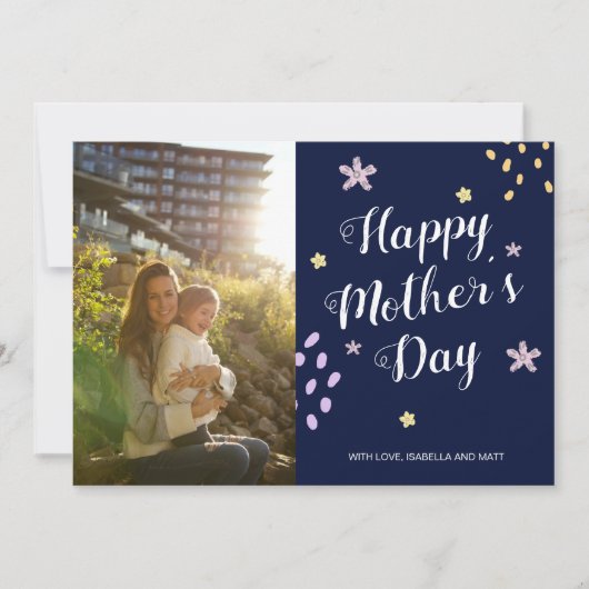 Carte Joyeuse Fête des Mères Photo Fleurs dessinées à la (Devant)