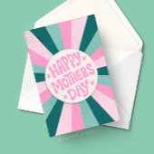 Carte Joyeuse Fête des Mères Rose Vert Sunburst
