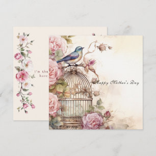 Carte Joyeuse Fête des Mères Roses Roses Bleu