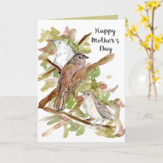 Carte Joyeuse fête des mères Rossignols dans l'arbre (Fleur jaune)