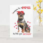 Carte Joyeuse fête des mères sale gueule de chien Rottwe (Fleur jaune)