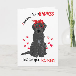 Carte Joyeuse fête des mères sale Labradoodle noir badas