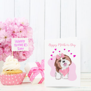 Carte Joyeuse Fête des Mères Shih-Tzu Avec des Cœurs