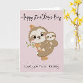 Carte Joyeuse fête des mères Sloth Customisée (Fleur jaune)