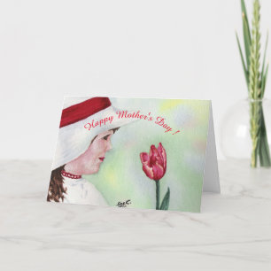 Carte Joyeuse fête des mères tulipe rouge