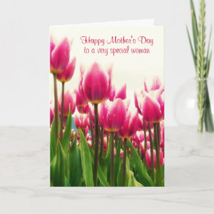 Carte Joyeuse Fête des Mères Tulipes roses brillantes