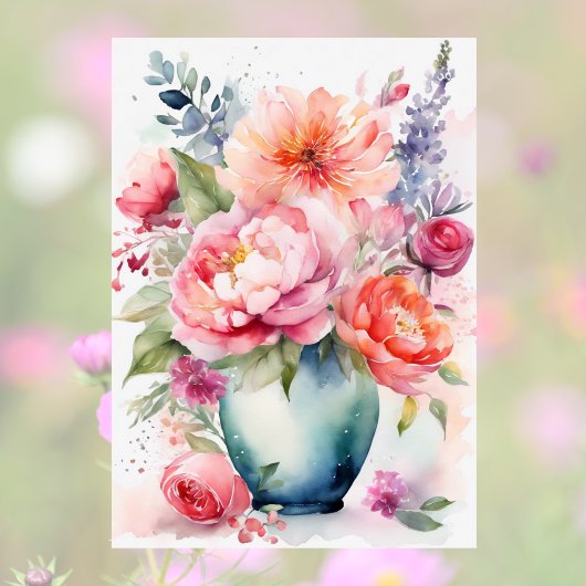 Carte Joyeuse Fête des Mères Vase Floral Aquarelle Style