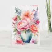 Carte Joyeuse Fête des Mères Vase Floral Aquarelle Style (Devant)