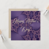 Carte Joyeuse fête des mères, violet fractal (Devant/Arrière en situation)