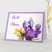 Carte Joyeuse fête des mères violet jaune crocus floral (Fleur jaune)
