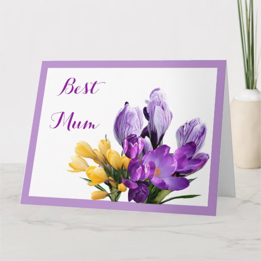 Carte Joyeuse fête des mères violet jaune crocus floral (Devant)