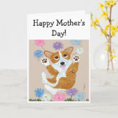 Carte Joyeuse fête des Mères ! Welsh Corgi (Fleur jaune)