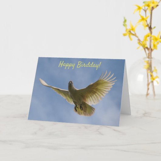 Carte Joyeuse fête des oiseaux Anniversaire Cockatoo Vol (Fleur jaune)
