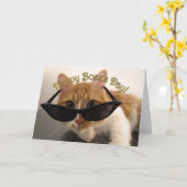 Carte Joyeuse Fête des Patrons - Chat Cool avec Lunettes (Fleur jaune)