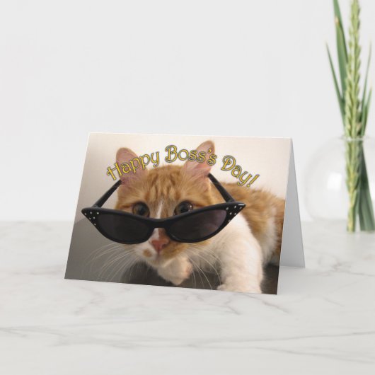 Carte Joyeuse Fête des Patrons - Chat Cool avec Lunettes (Devant)