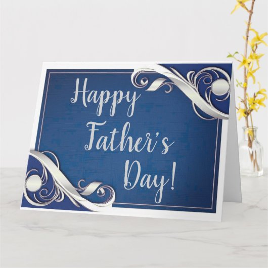 Carte Joyeuse Fête des Pères Bleu blanc  (Fleur jaune)