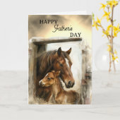 Carte Joyeuse Fête des Pères Cheval et Poulain (Fleur jaune)