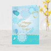 Carte Joyeuse Fête des Pères ! Couleur bleu moderne (Fleur jaune)