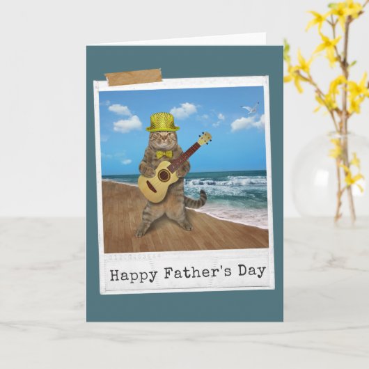 Carte Joyeuse Fête des Pères Guitar Cat (Fleur jaune)