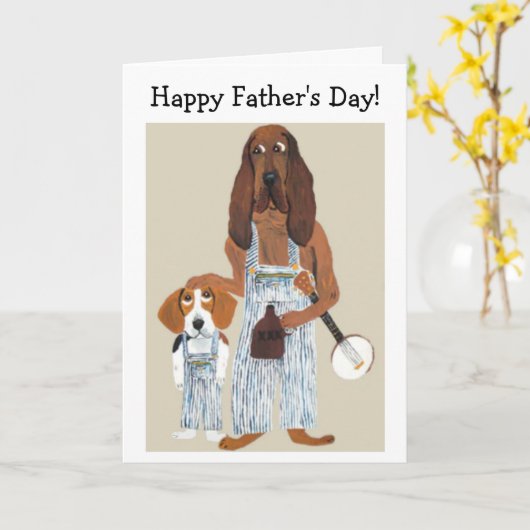 Carte Joyeuse fête des Pères Moonshiner Hound et chiot B (Fleur jaune)