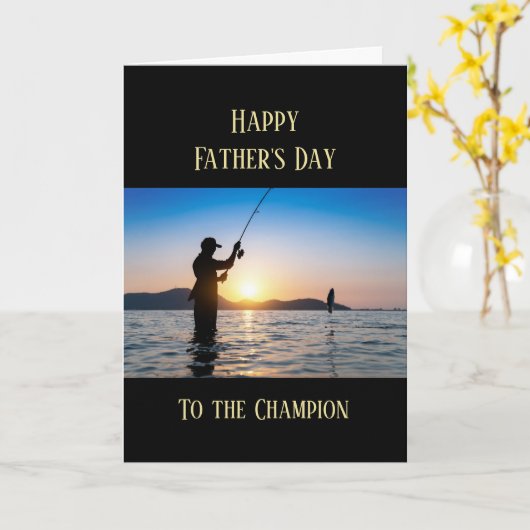 Carte Joyeuse Fête des Pères Pêche Poisson Pêcheur (Fleur jaune)