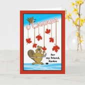 Carte Joyeuse fête du Canada pour le thème du hockey ami (Fleur jaune)