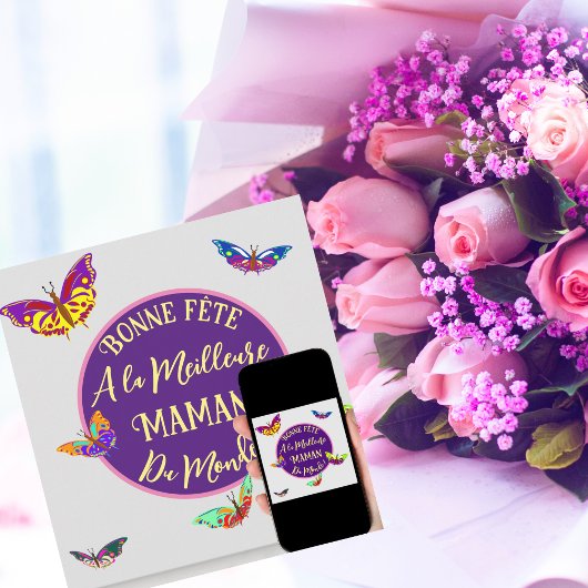 Carte Joyeuse fête maman - papillons multicolores