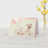 Carte Joyeuse fille cycliste anniversaire (Fleur jaune)