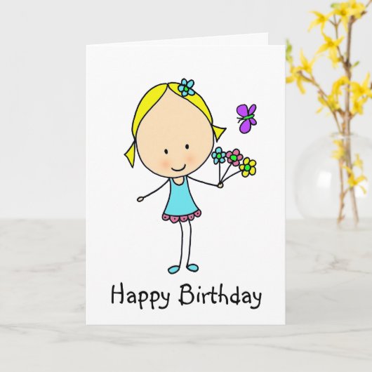 Carte Joyeuse fille d'anniversaire avec des fleurs (Fleur jaune)